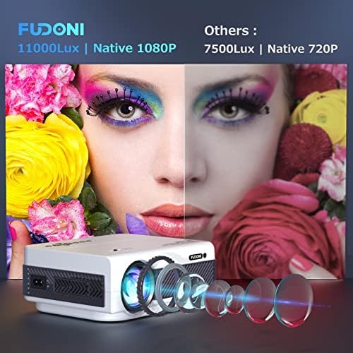 Projector with WiFi and Bluetooth, FUDONI 5G WiFi Native 1080P Outdoor Projector 11000L Support 4K, - Image 4