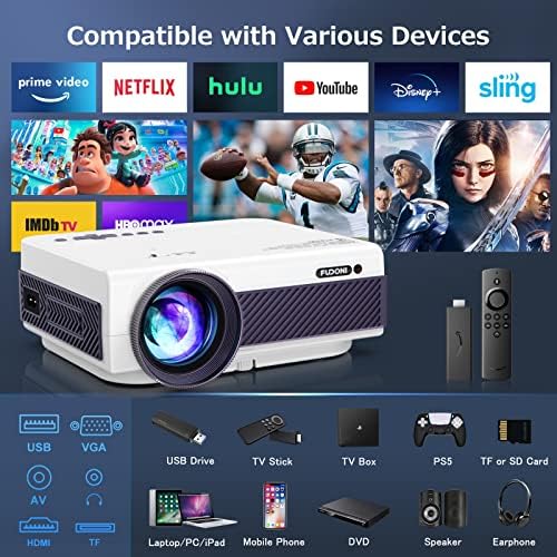 Projector with WiFi and Bluetooth, FUDONI 5G WiFi Native 1080P Outdoor Projector 11000L Support 4K, - Image 6