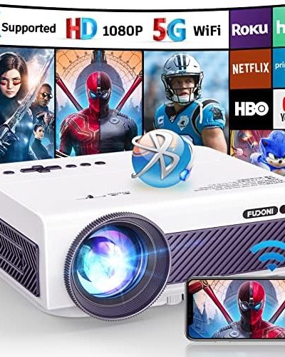 Projector with WiFi and Bluetooth, FUDONI 5G WiFi Native 1080P Outdoor Projector 11000L Support 4K,