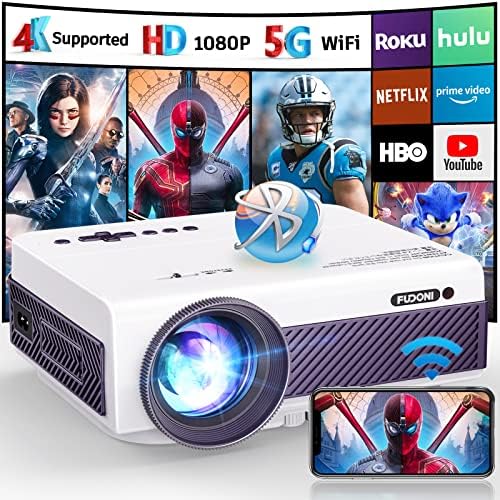 Projector with WiFi and Bluetooth, FUDONI 5G WiFi Native 1080P Outdoor Projector 11000L Support 4K,