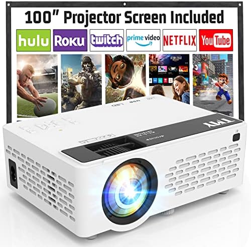 TMY Projector, Upgraded 9500 Lumens with 100" Projector Screen, 1080P Full HD Portable Projector,
