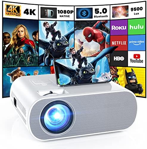 HOMPOW Projector, Native 1080P Full HD Bluetooth Projector with Speaker, 9500 Lumens Outdoor